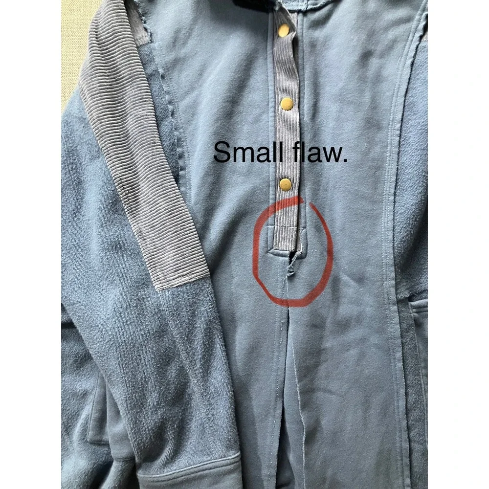 AEMI + CO Blue Oversized Mixed Media Corduroy Henley Hoodie Shacket Large - Picture 3 of 6
